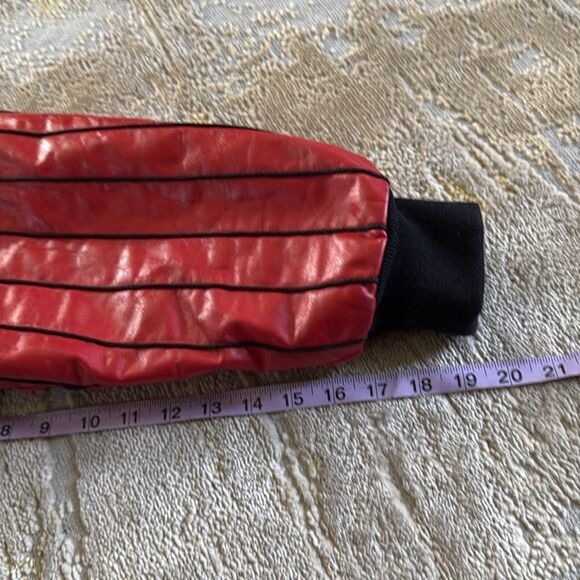 VTG Jeff Hamilton Blackhawks bomber jacket red leather striped sleeves size XL - Picture 10 of 10
